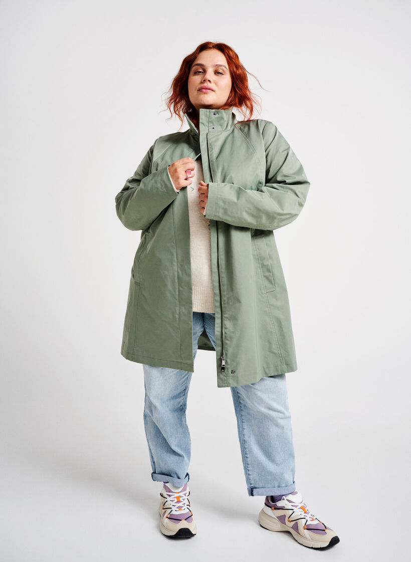 Jacket with pockets and high collar, Green, Image image number 0