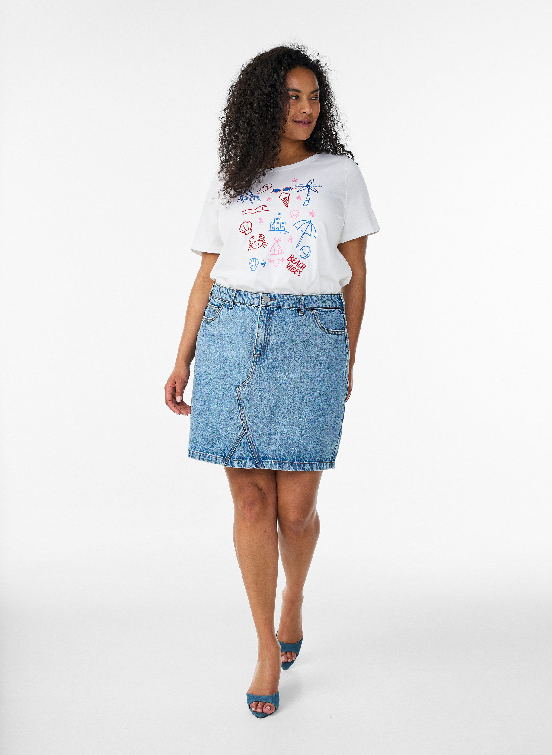 ZizzifashionOrganic cotton T-shirt with beach print, White, Model image number 1