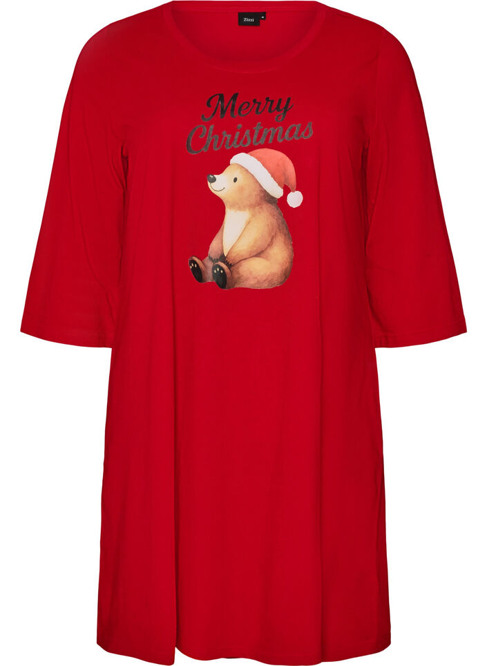 Nightdress in organic cotton with Christmas motif, Red, Packshot image number 0