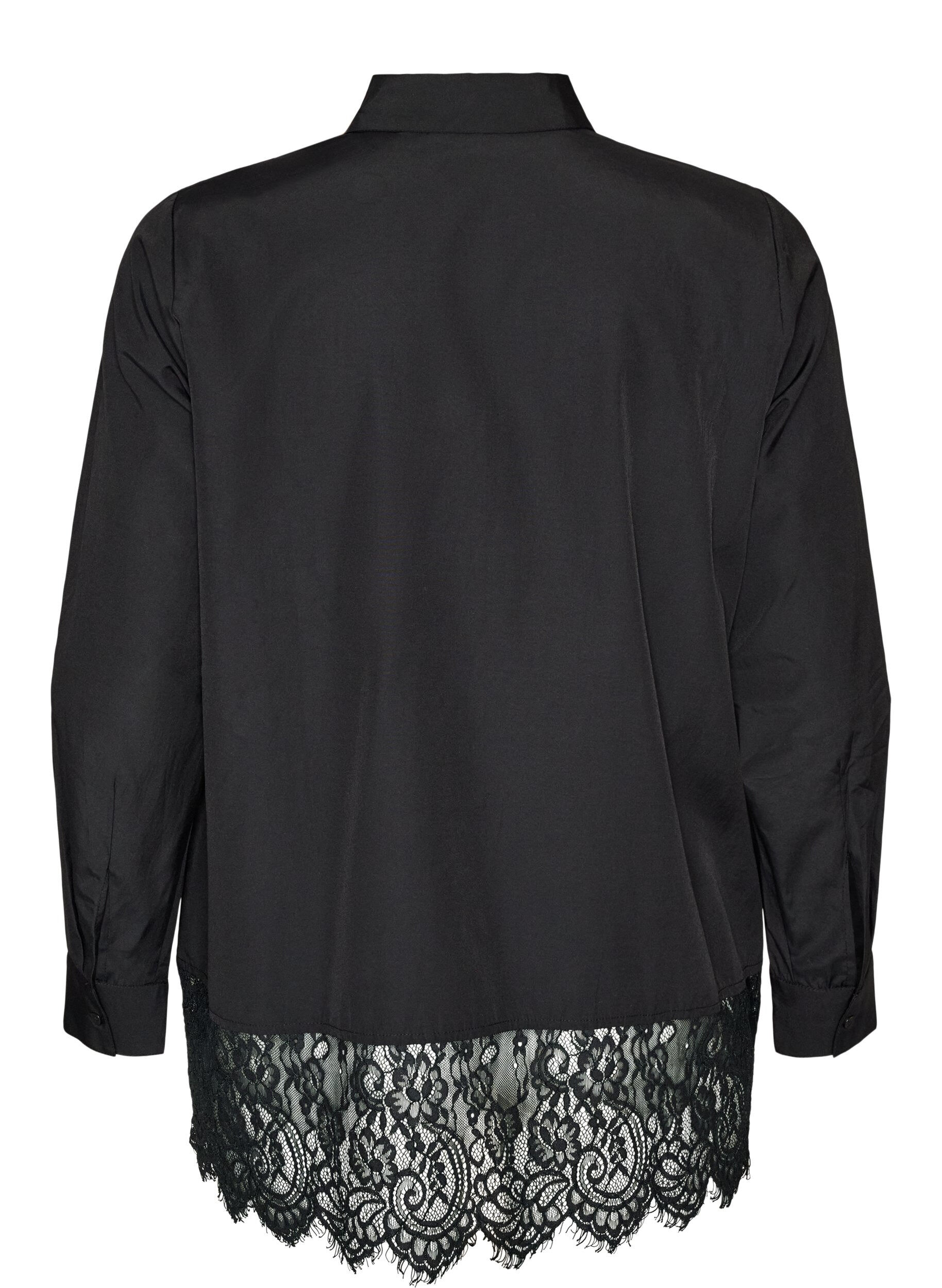 ZizzifashionLoose shirt with a wide lace trim, Black, Packshot image number 1