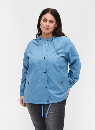 Parka jacket with hood and welt pockets, Blue Shadow, Model image number 0