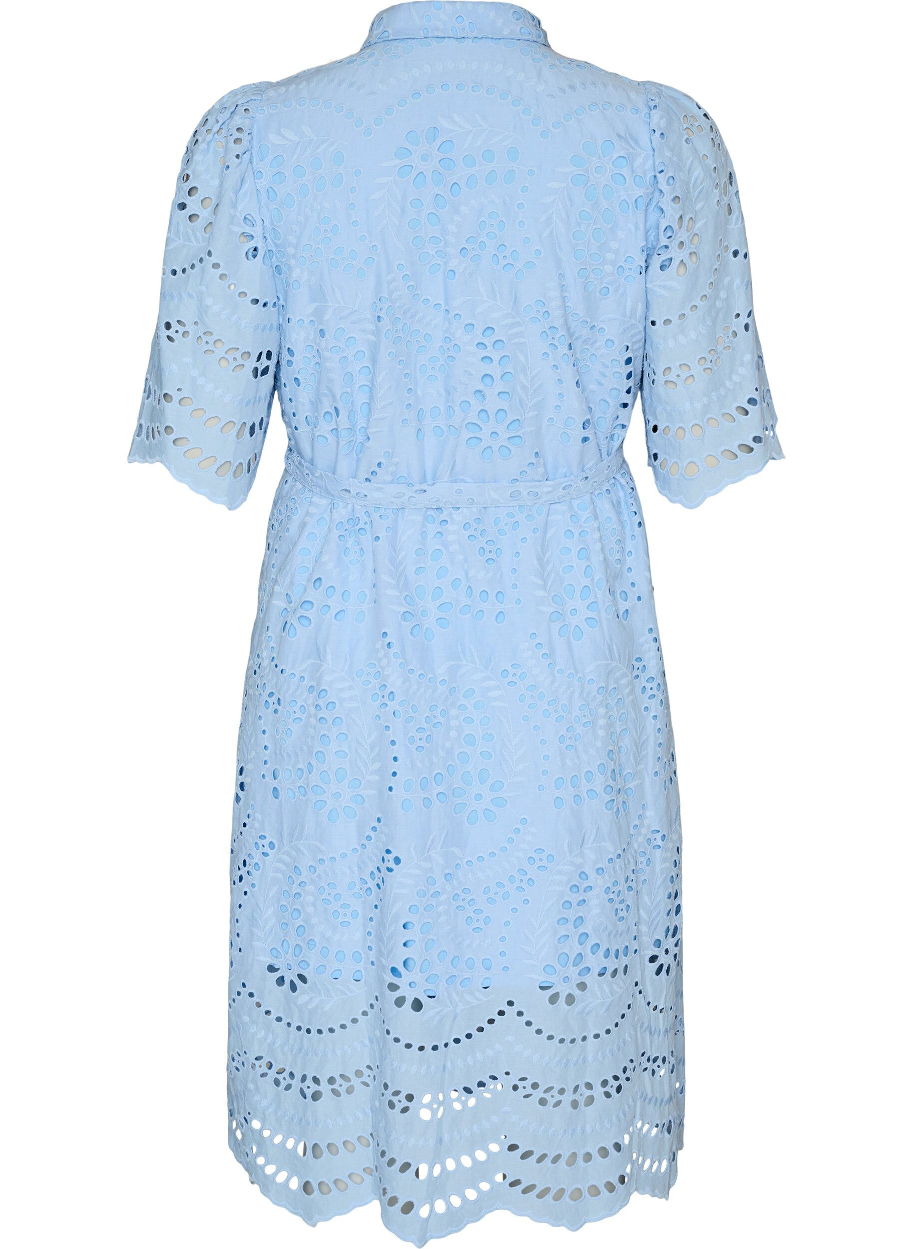 ZizzifashionShirt dress in broderie anglaise with a tie-belt, Blue, Packshot image number 1