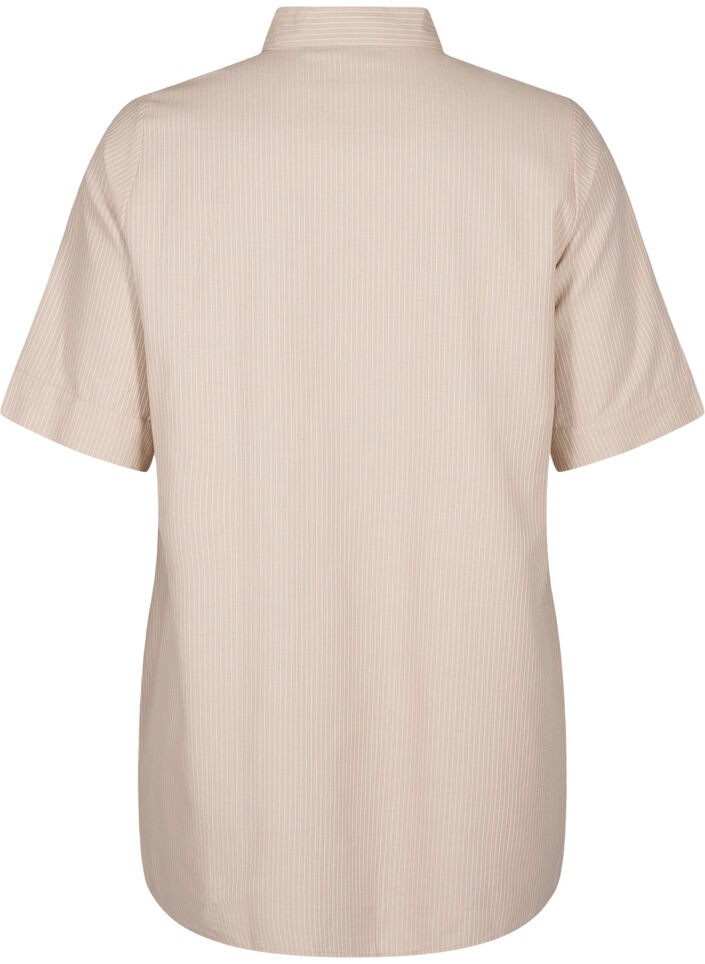 Striped tunic with buttons and chest pockets, Beige, Packshot image number 1