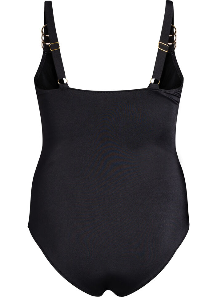 Swimsuit with V-neck and ring detail, Black, Packshot image number 1