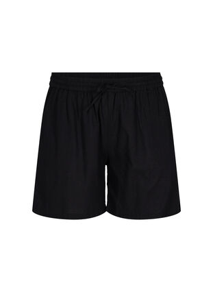 Loose shorts in cotton blend with linen, Black, Packshot image number 0