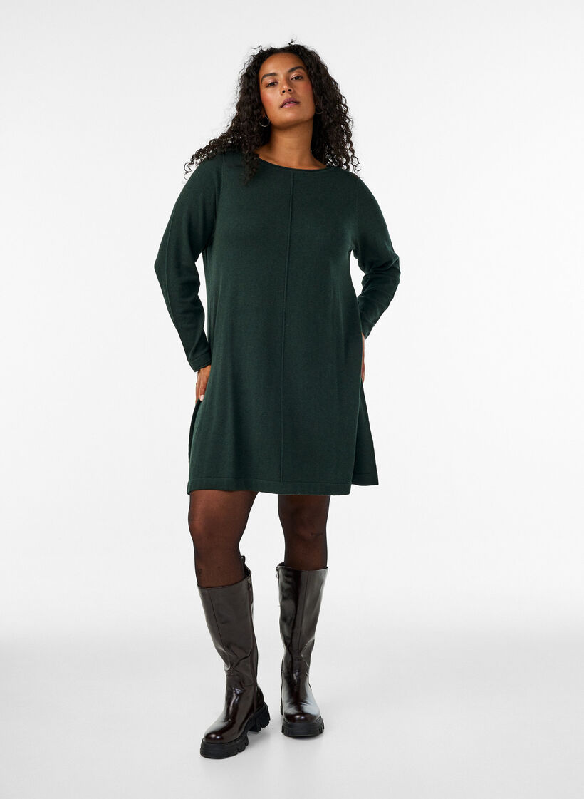 Knitted dress in cotton-viscose blend, Green, Model image number 1