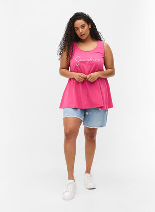 Cotton top with rounded neckline, Magenta SUNSHINE, Model image number 2
