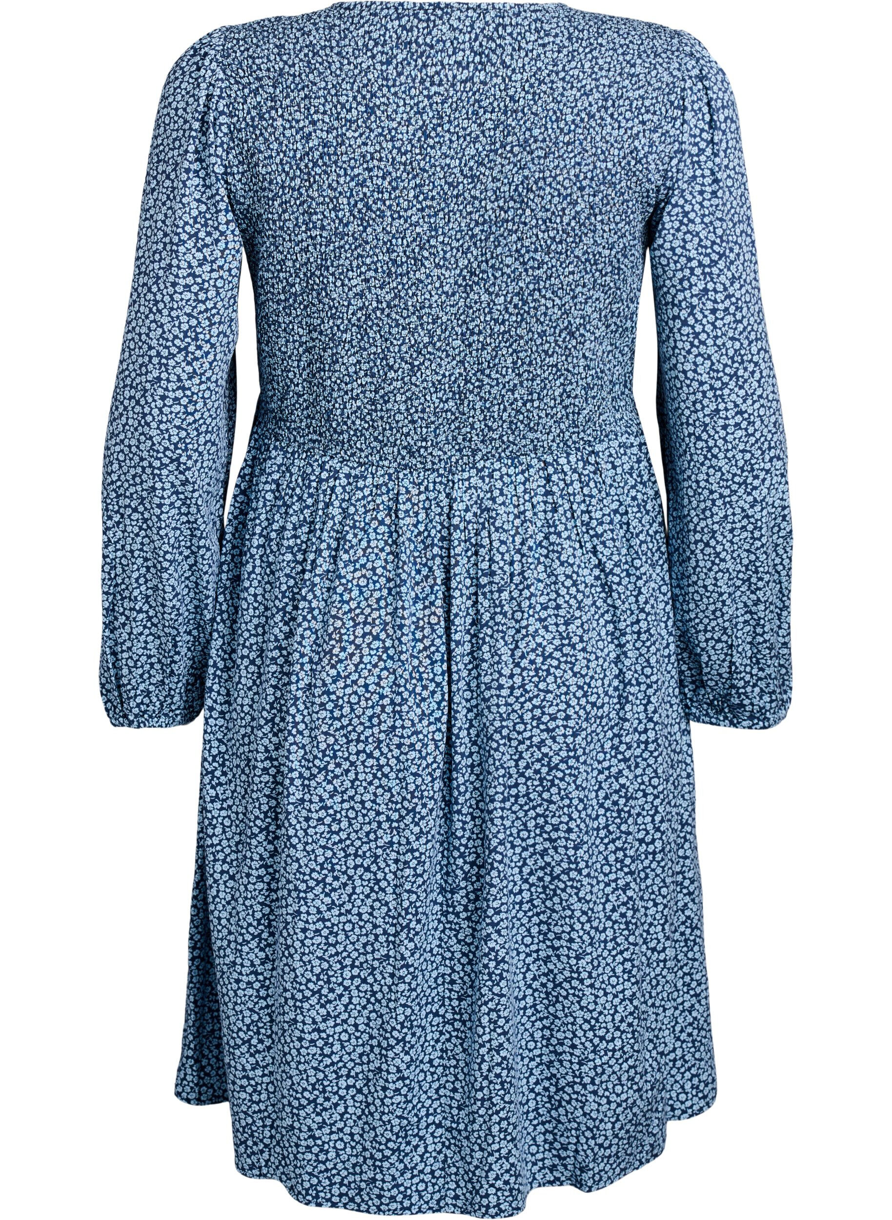 ZizzifashionDress with a smocked top and ditsy floral pattern, Blue, Packshot image number 1