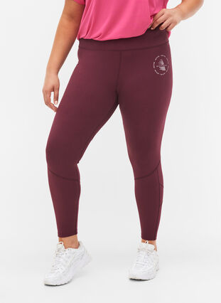 Solid-coloured gym leggings, Fig, Model image number 2