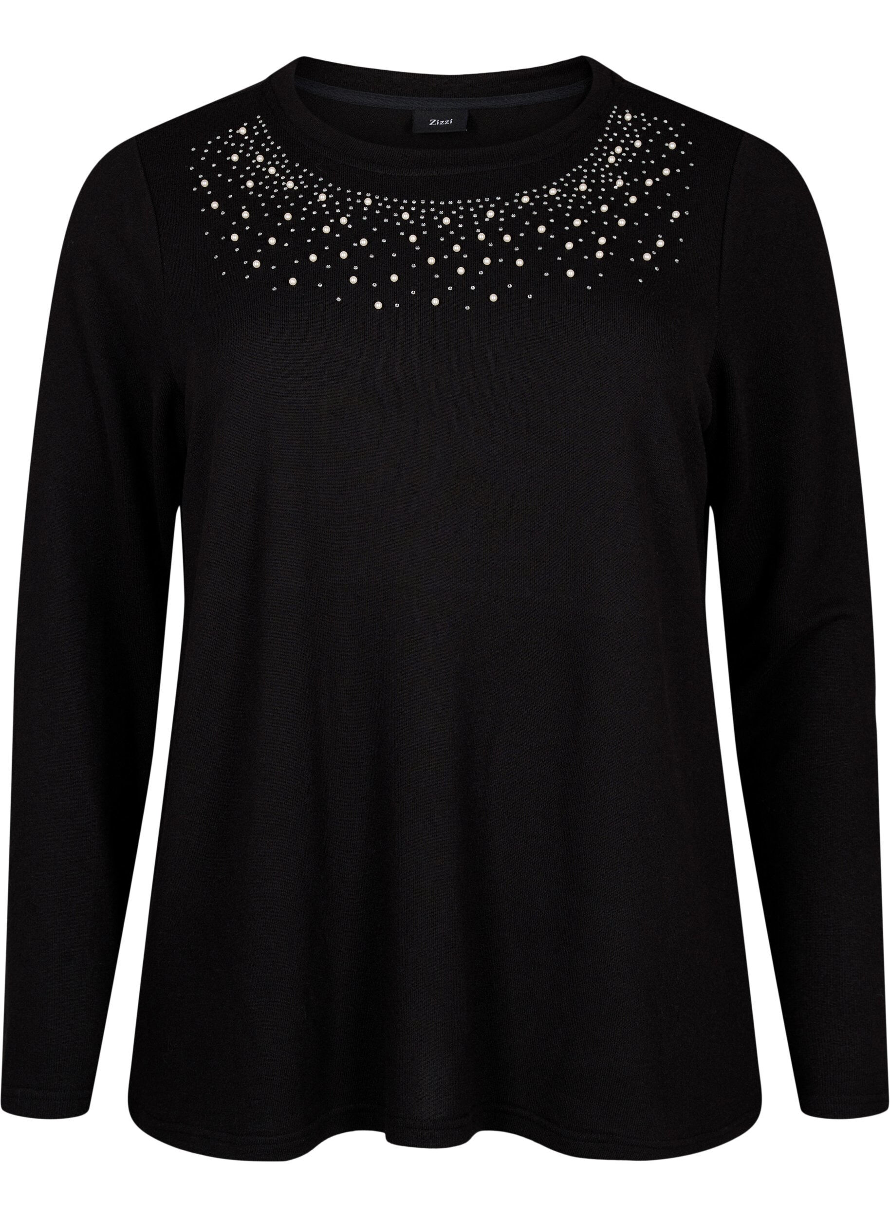 Zizzifashion Blouse with pearl embellishment, Black, Packshot image number 0