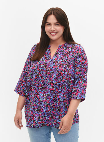 Blouse with 3/4 sleeves and print, Ditsy Flower, Model image number 0