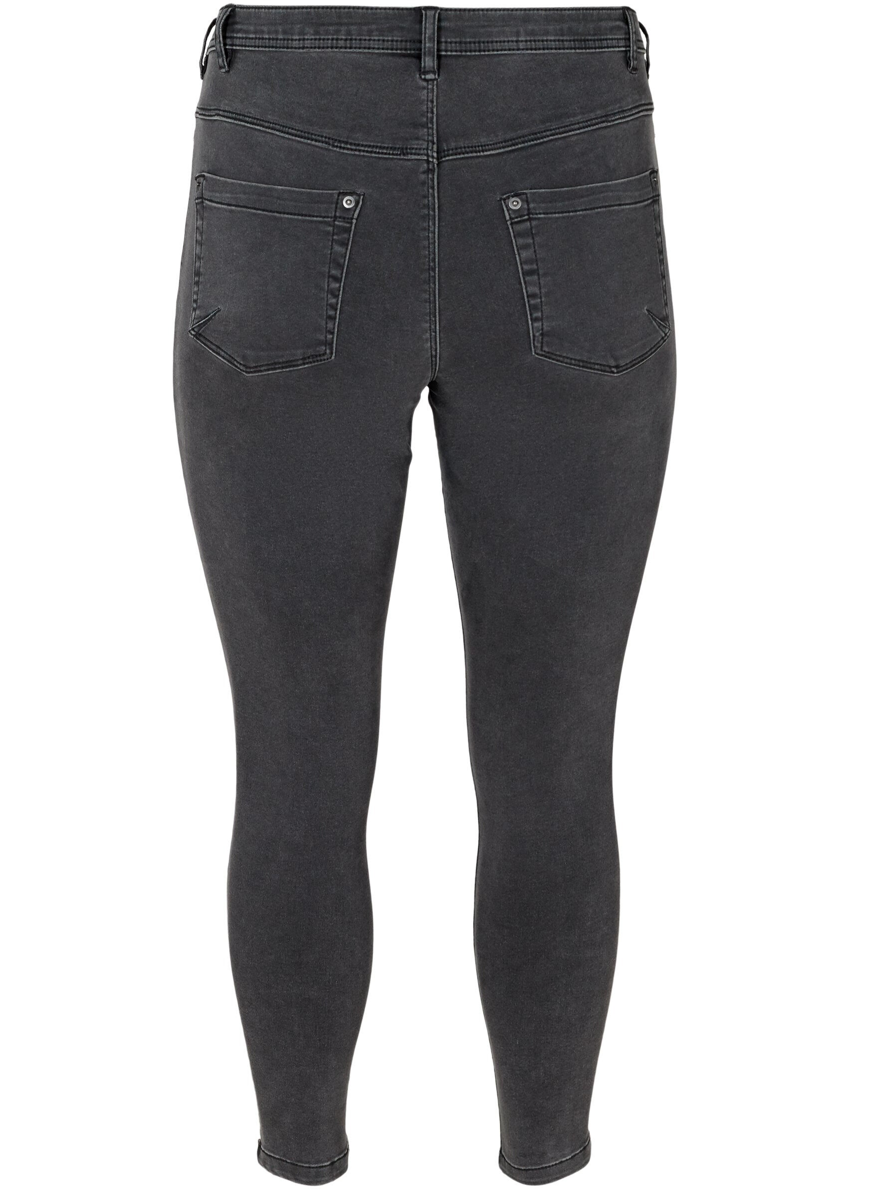 Zizzifashion Cropped Amy jeans with zipper detail, Grey, Packshot image number 1