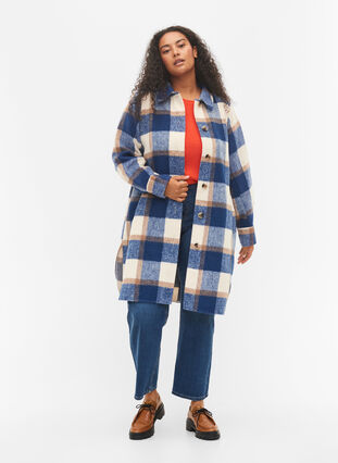 Checked shirt jacket, Blue Check, Model image number 2