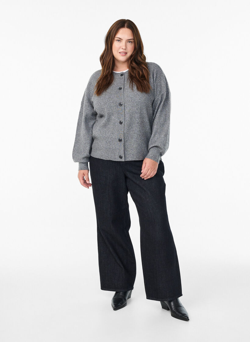Rib knit cardigan with buttons, Grey, Model image number 1