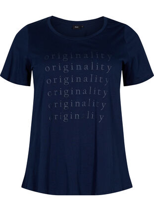 Cotton t-shirt with two-tone printed logo, Navy Blazer, Packshot image number 0