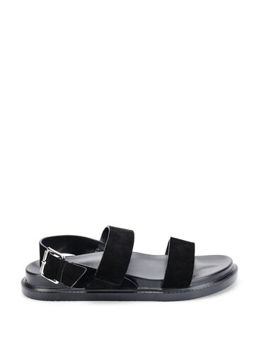 Wide fit sandal in suede, Black, Packshot image number 0