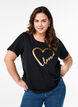 Cotton T-shirt with motif, Black w. Gold Love, Model image number 0
