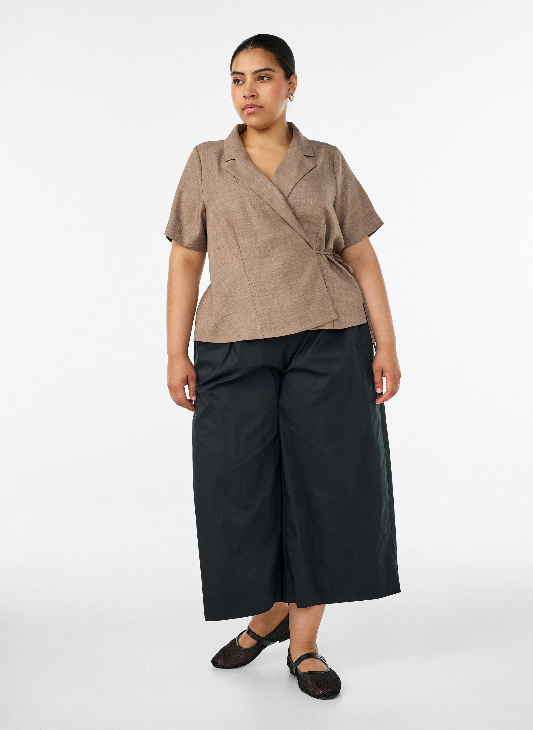 ZizzifashionWrap shirt with tie fastening, Brown, Model image number 1