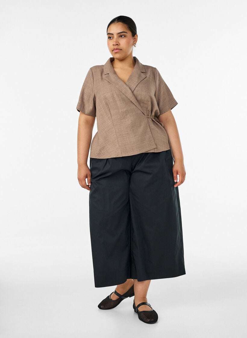 Wrap shirt with tie fastening, Brown, Model image number 1