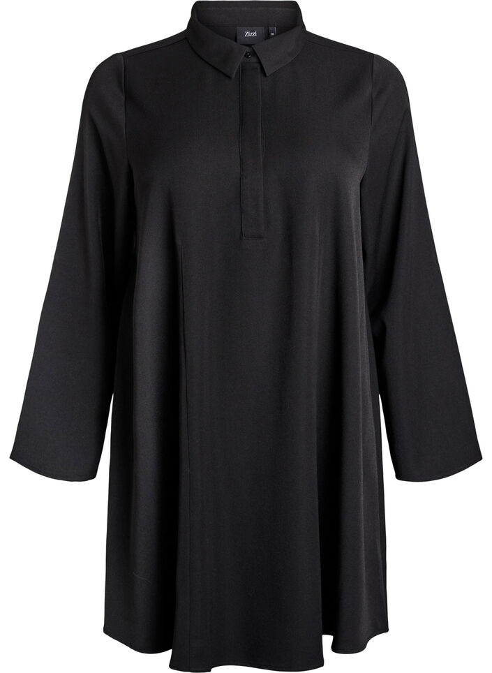 Short A-line dress with long sleeves, Black, Packshot image number 0
