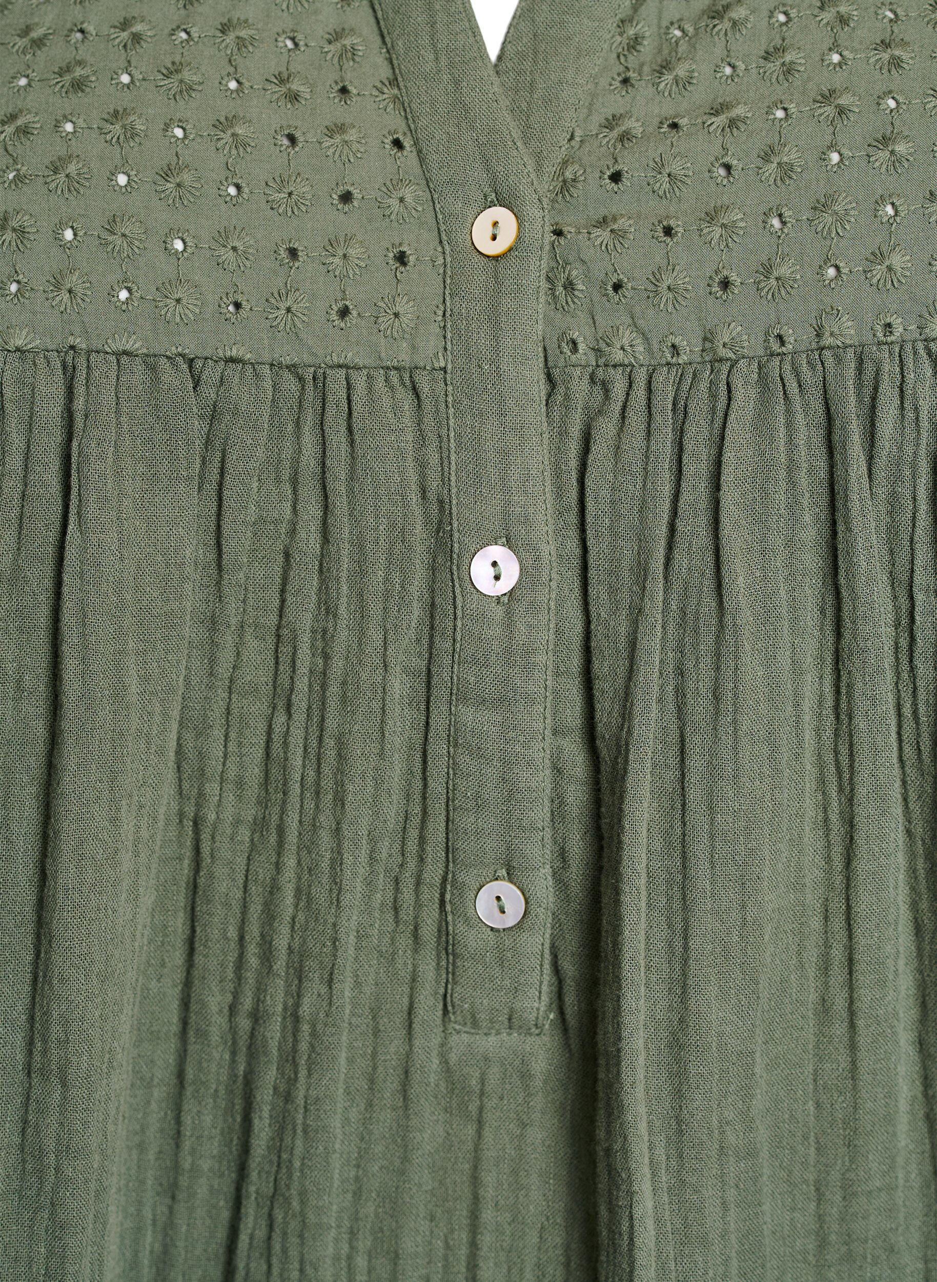 ZizzifashionCotton muslin tunic with broderie anglaise, Green, Packshot image number 2