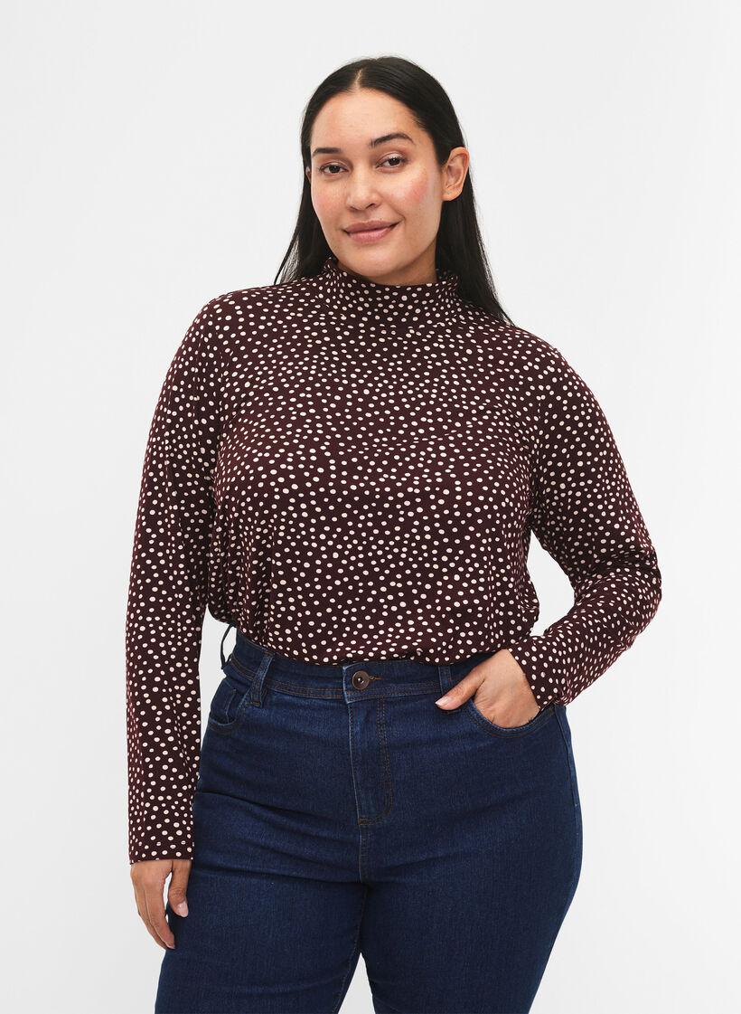 FLASH - Long sleeve blouse with turtleneck, Dark Bordeaux, Model image number 0