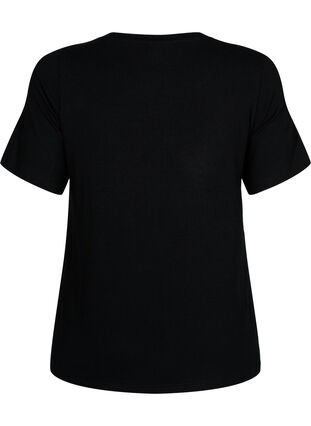 T-shirt in viscose with rib structure, Black, Packshot image number 1