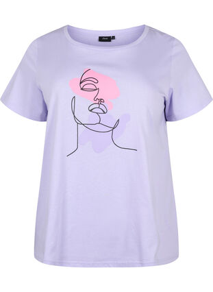 Cotton t-shirt with round neck and print, Lavender FACE, Packshot image number 0
