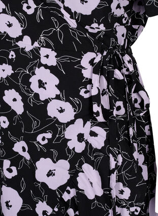 Floral wrap dress with short sleeves, Black Flower AOP, Packshot image number 3