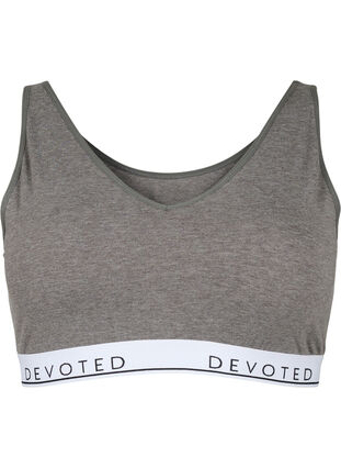 Soft bra top with V-neckline and text print, Medium Grey Melange, Packshot image number 0