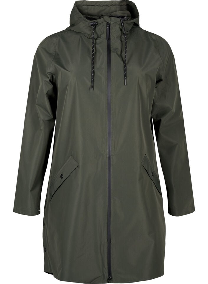 Rain jacket with pockets and hood, Green, Packshot image number 0
