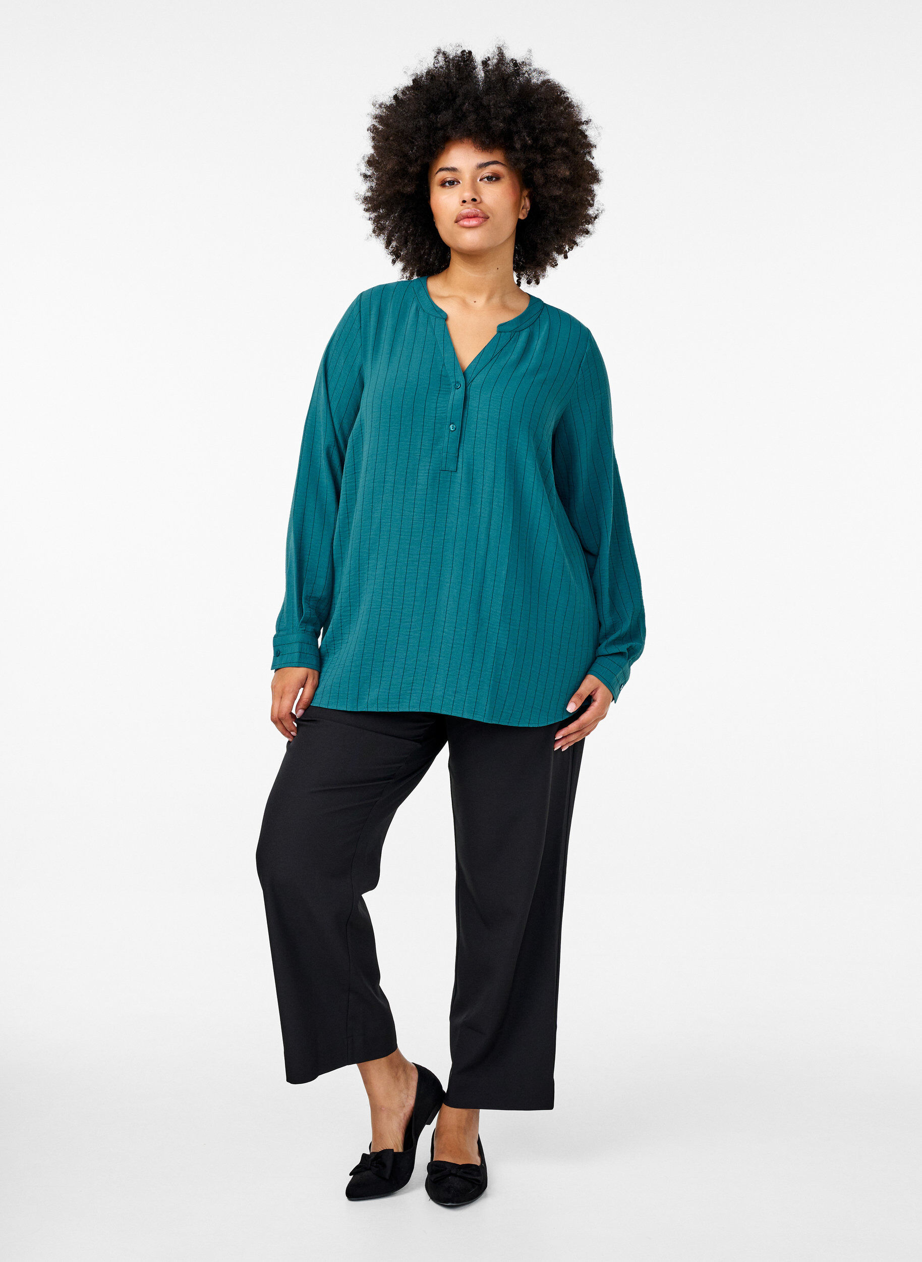 ZizzifashionPinstripe shirt blouse, Green, Model image number 1