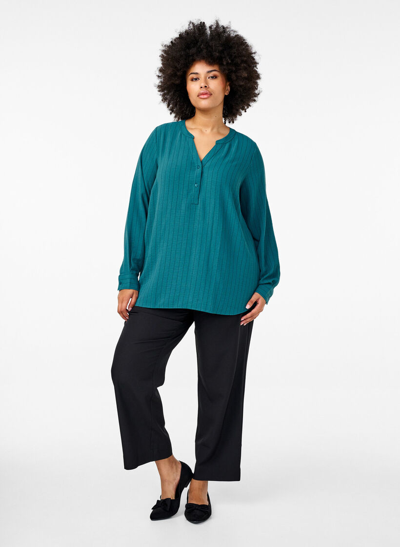 Pinstripe shirt blouse, Green, Model image number 1