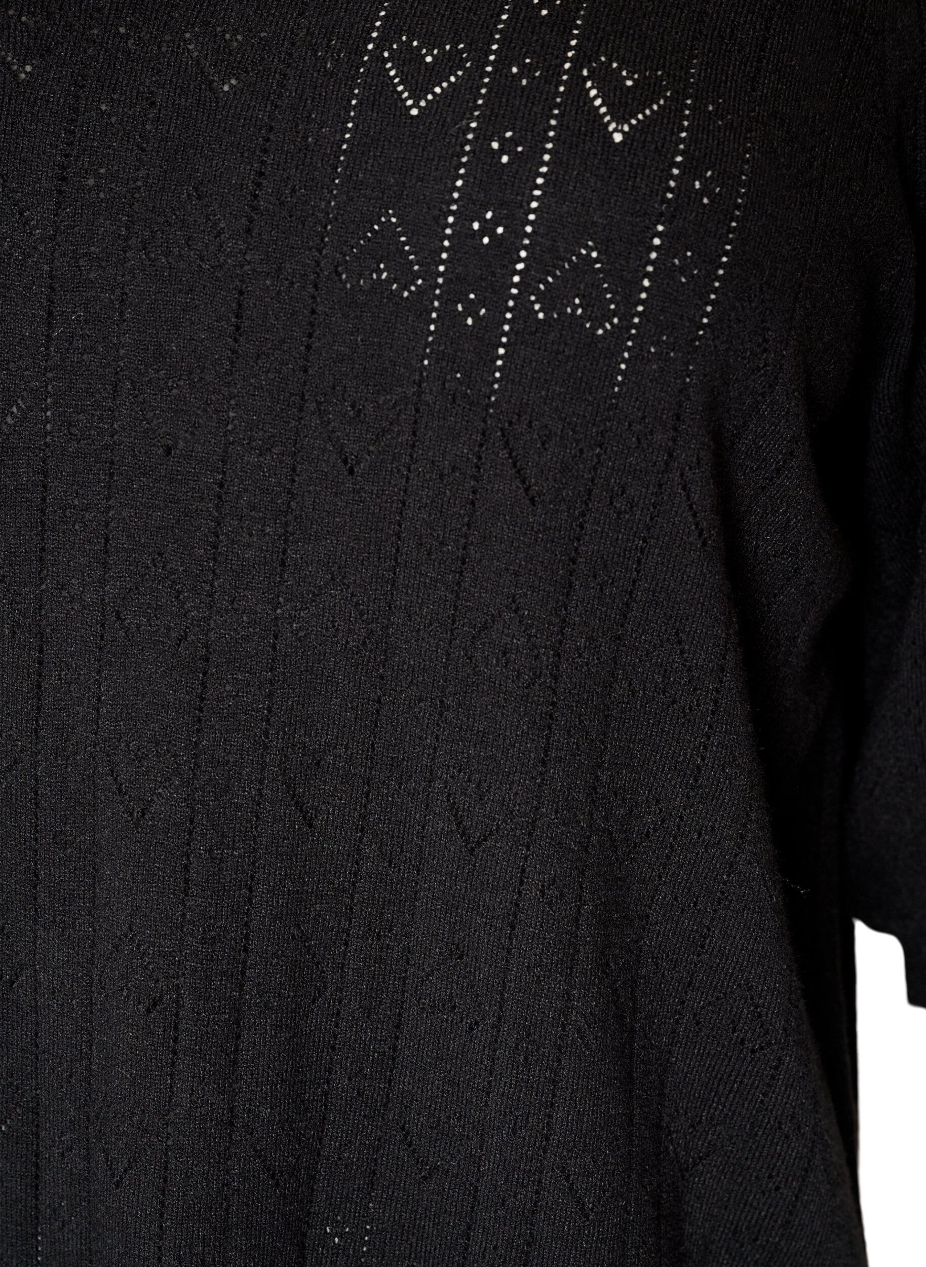 ZizzifashionShort-sleeved knit blouse with a pointelle pattern, Black, Packshot image number 2