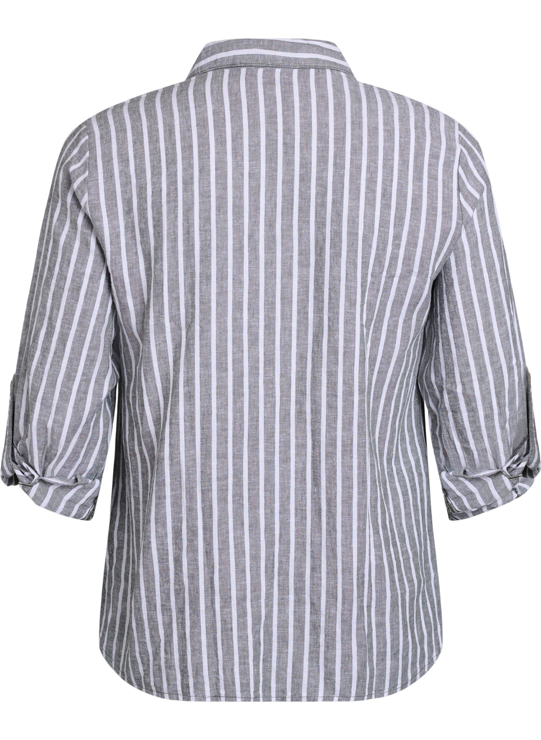 Zizzifashion Shirt in linen and viscose with 3/4 sleeves, Green, Packshot image number 1