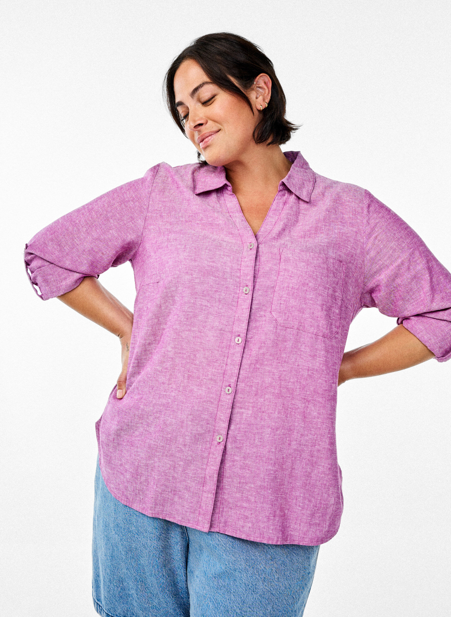 ZizzifashionShirt in linen and viscose with 3/4 sleeves, Purple, Image image number 0