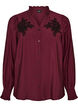 Shirt blouse with embroidered floral appliqu&eacute;s, Red, Packshot image number 0