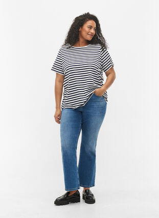 Basics cotton t-shirt 2-pack, Navy/Navy Stripe, Model image number 2