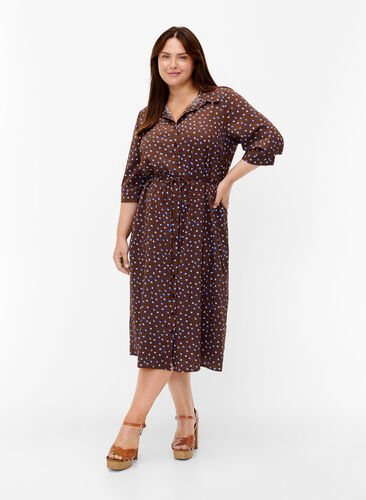 FLASH - Shirt dress with dots, Chicory Coffee AOP, Model image number 2