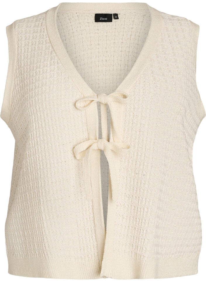 Textured knit vest with tie-belt, Vanilla, Packshot image number 0