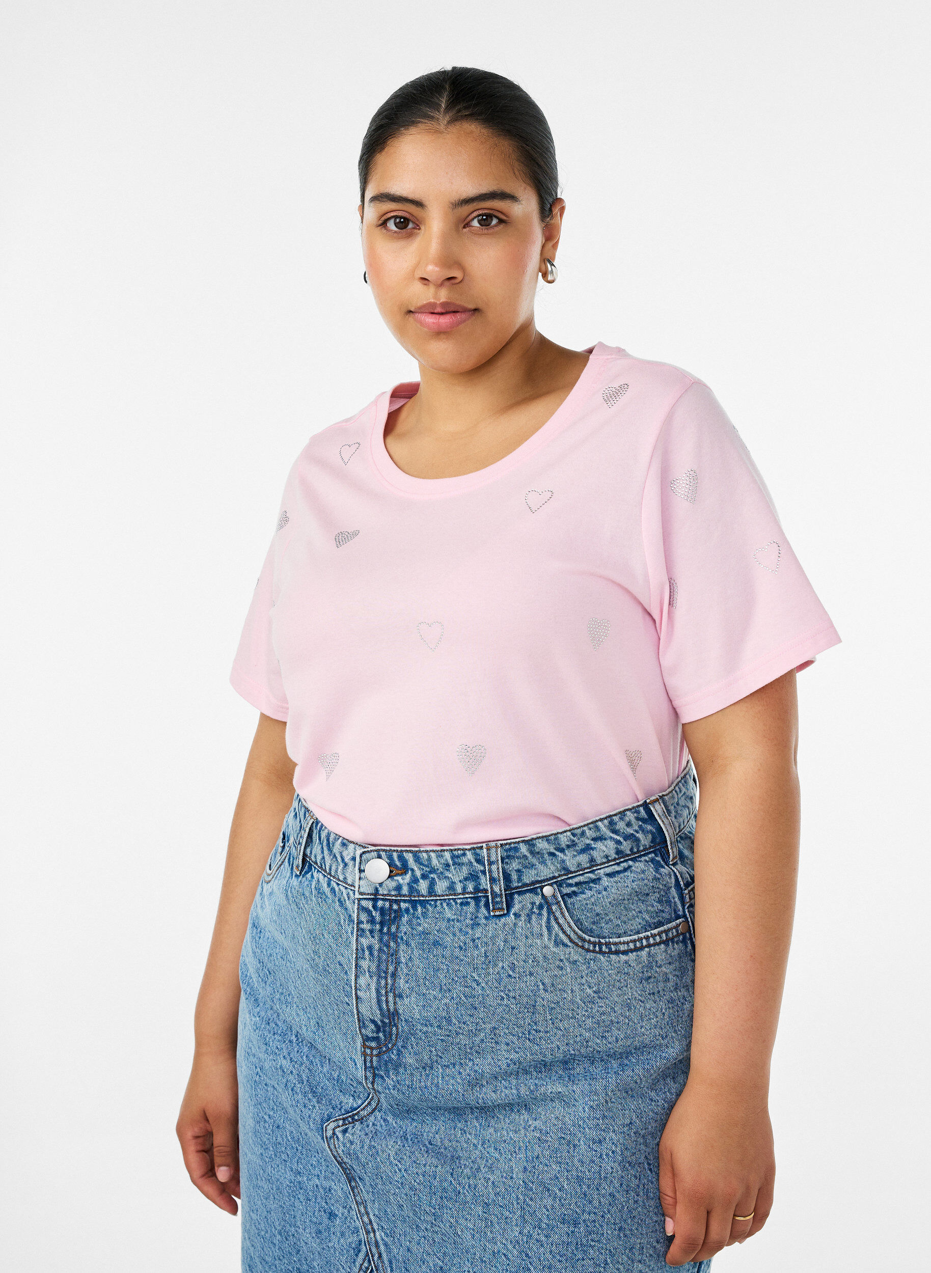 ZizzifashionOrganic cotton t-shirt with hearts, Rose, Model image number 0