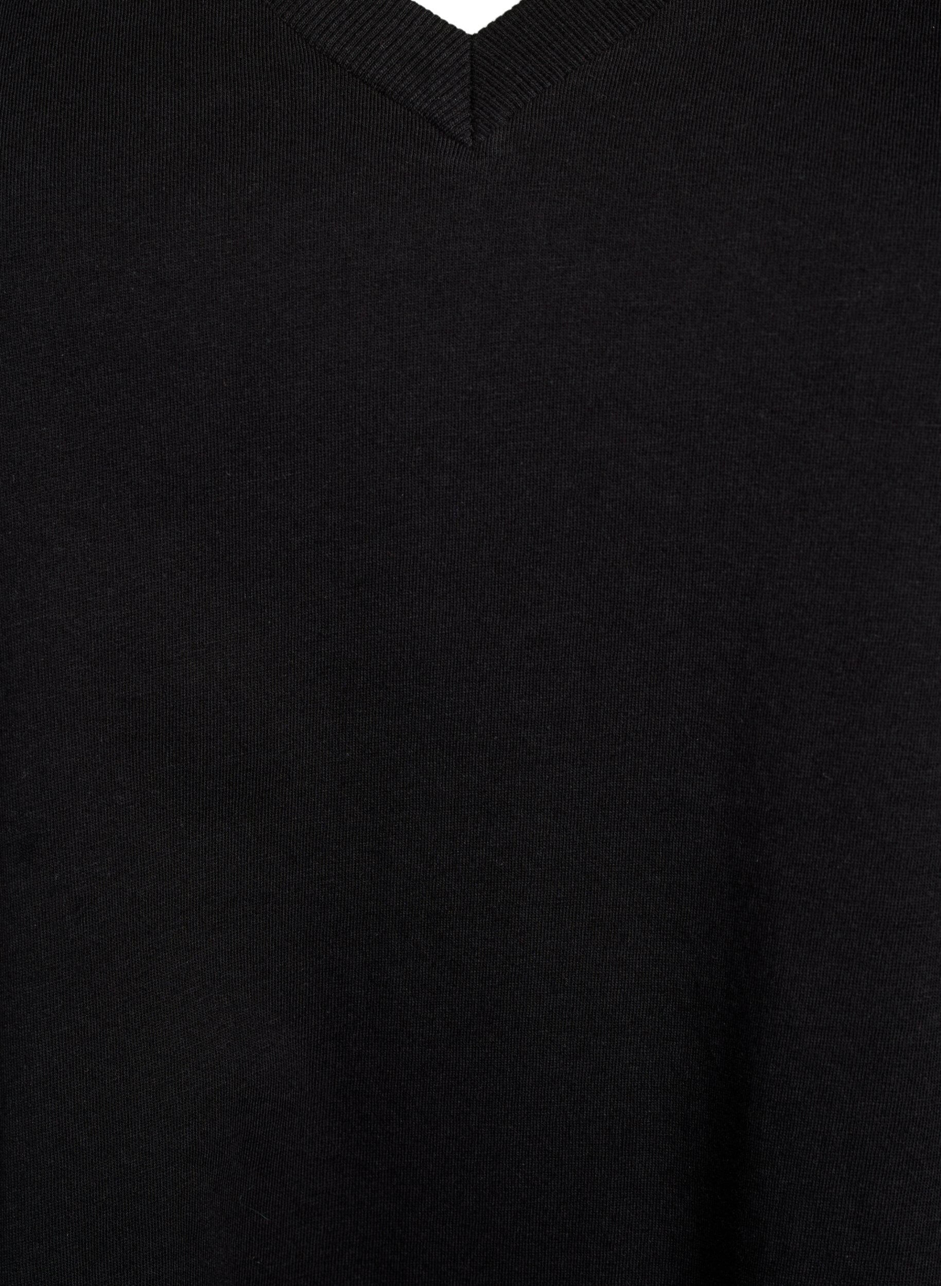 Zizzifashion Basic cotton T-shirt with a V-neck, Black, Packshot image number 2