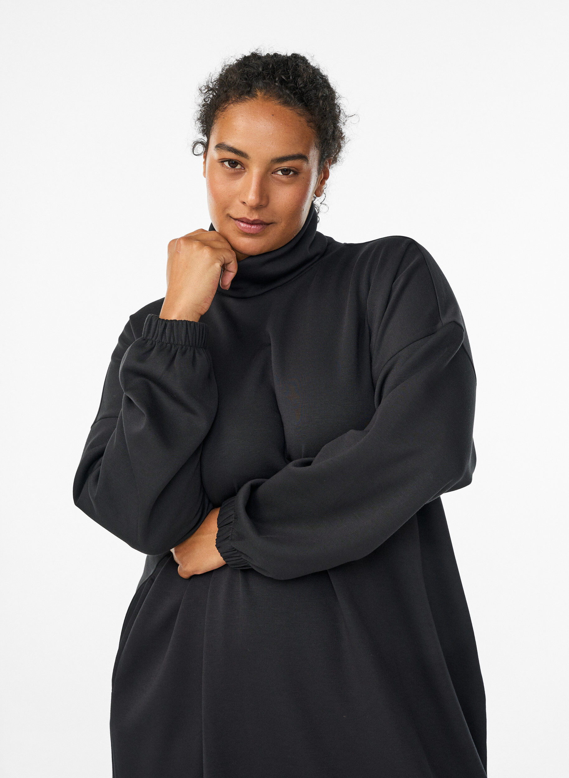 Zizzifashion A-shaped turtleneck dress, Black, Model image number 2