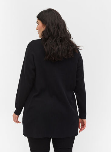 Knitted cardigan with a ruffle collar and pockets, Black, Model image number 1