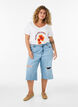 Cotton T-shirt with front print and V-neck, White, Model image number 1