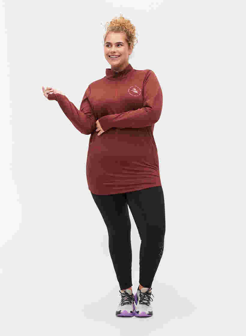 High neck exercise top with zip, Sable, Model image number 3