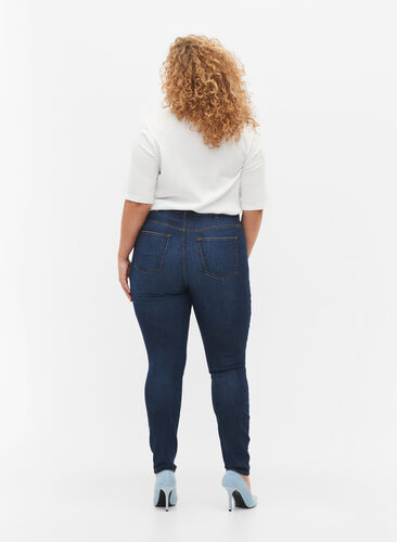 Super slim Amy jeans with destroy and high waist, Dark blue, Model image number 1