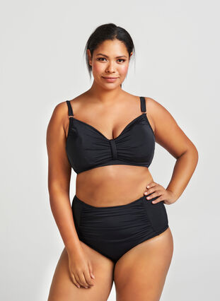 Bikini top with drape front, Black, Model image number 1