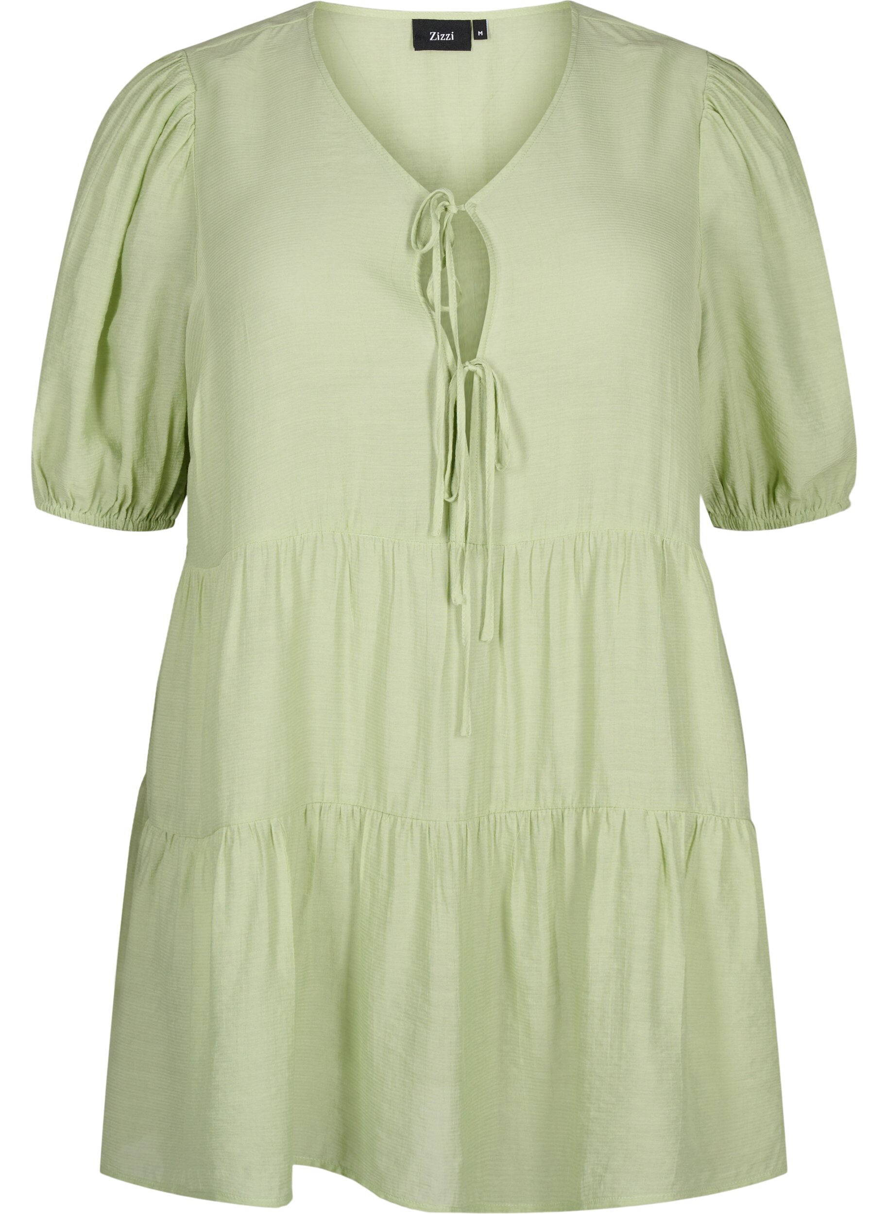 Zizzifashion A-line viscose tunic with lace-up detail, Green, Packshot image number 0