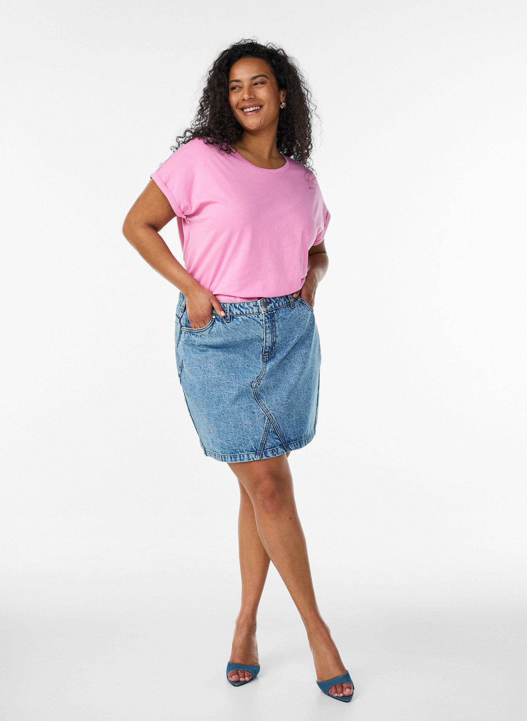 ZizzifashionShort sleeved cotton blend t-shirt, Pink, Model image number 1